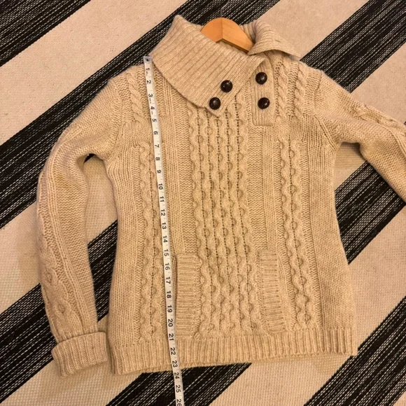 Vintage By Pops Women's Ivory Wool Cable Knit Button Up Collar Pull Over Sweater - Picture 12 of 14